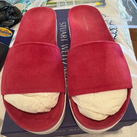 Stuart Weitzman Landslide Slip-On slides– Women’s 6.5 – Geranium Suede - Picture 1 of 13